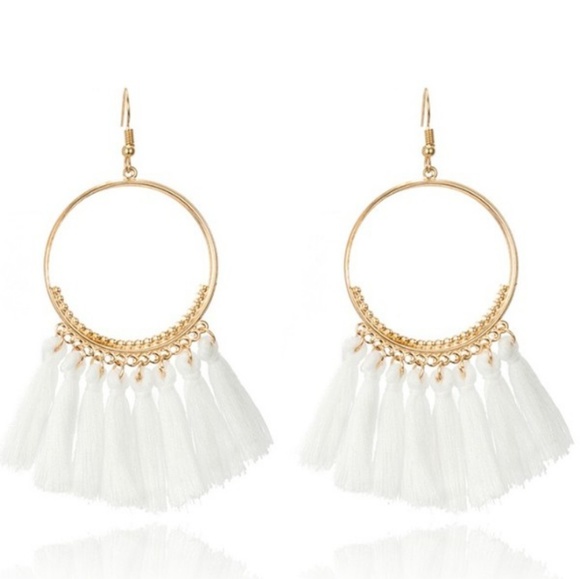 Tassels hoop thread drop earrings bolo - Picture 4 of 6